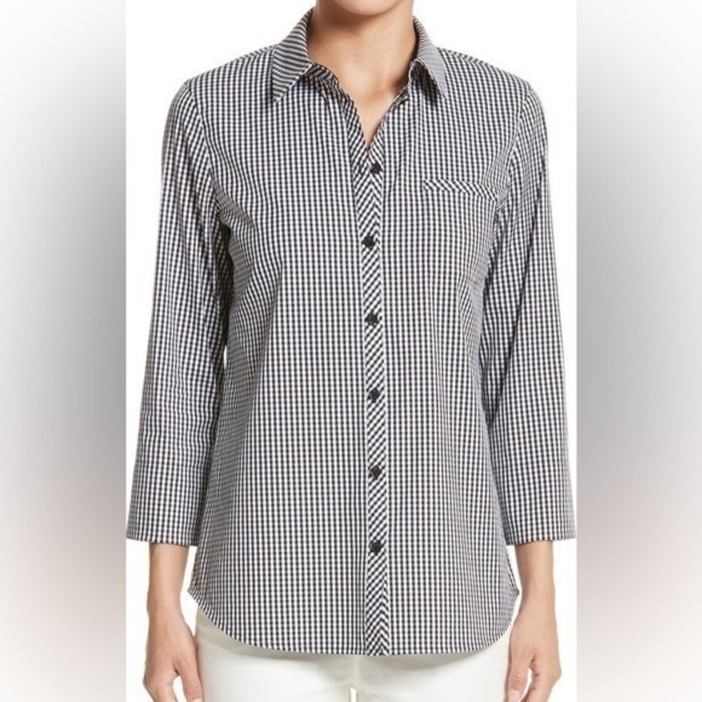 Lafayette 148 New York Paget Ithaca Mini Check Shirt Size M